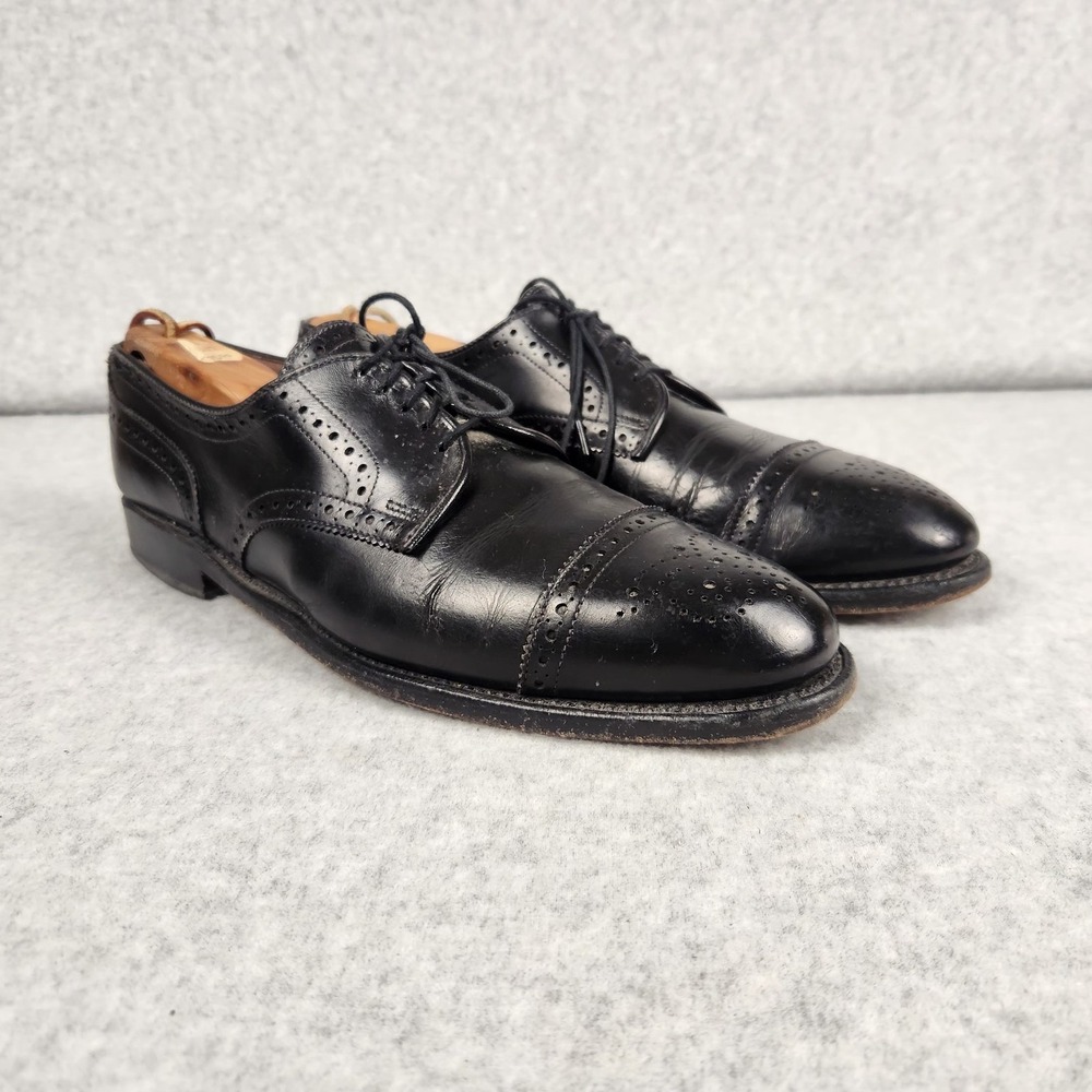 Allen Edmonds Sanford Shoes Mens Size 9.5 Black Oxford‎ Brogue Dress Leather USA